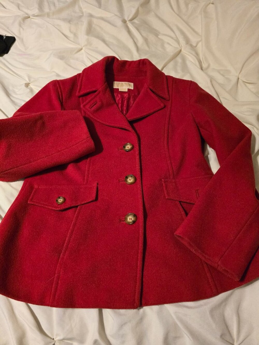 Red Michael Kors Pea Coat Size 12 100%Wool